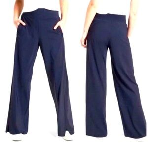 Athleta Pants Cosmic Pants Womens Small TALL Wide Leg High Rise Side Slits Navy